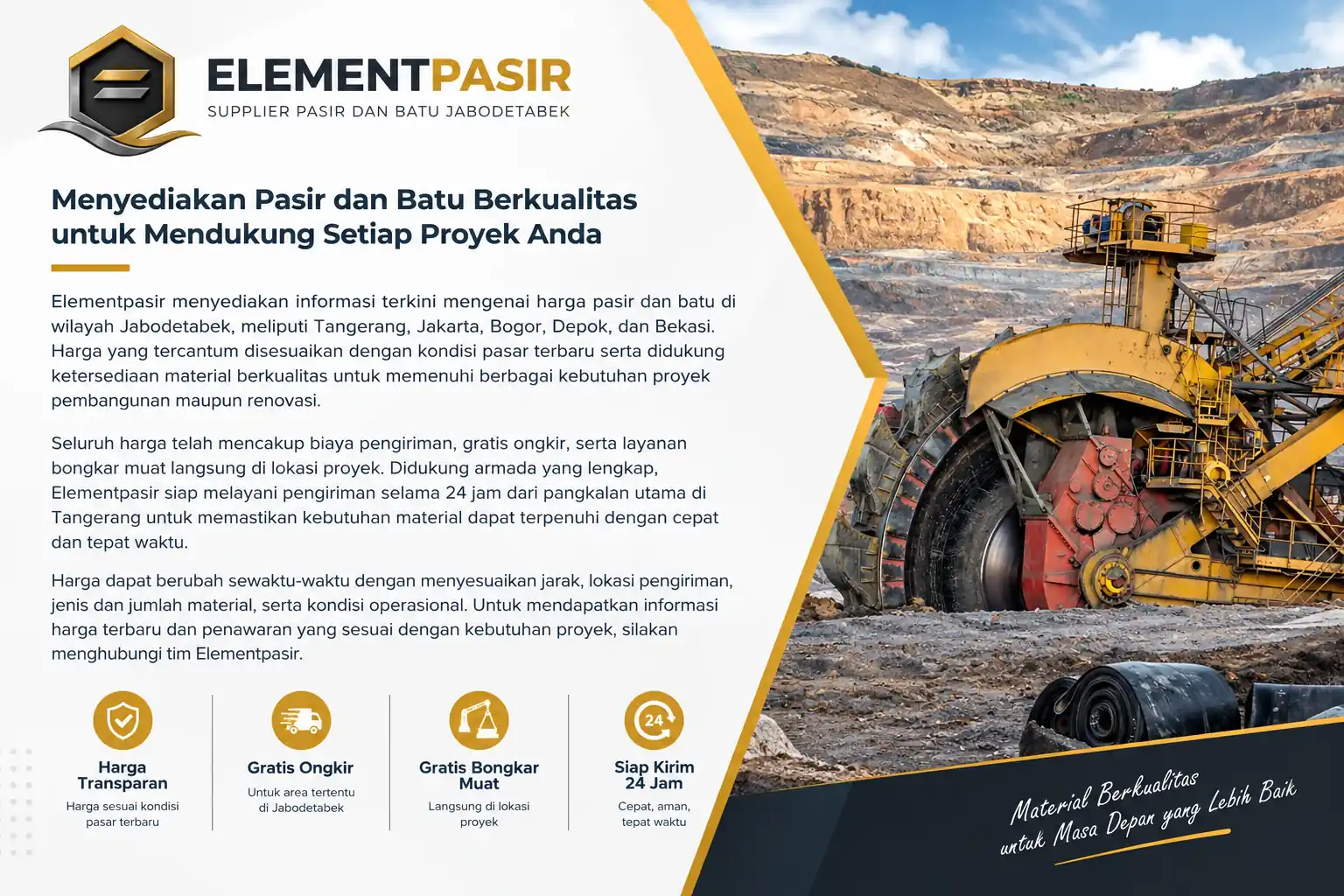 harga terbaru pasir dan batu 2026 Jabodetabek | ElementPasir