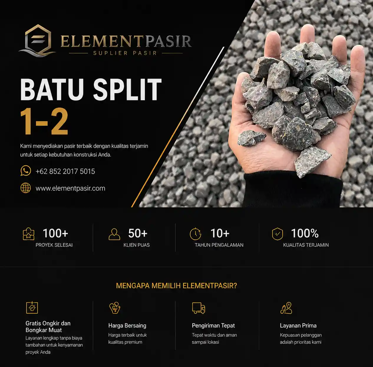 Jual batu split 1-2cm 100% asli jabodetabek siap kirim 24 jam cod elementpasir