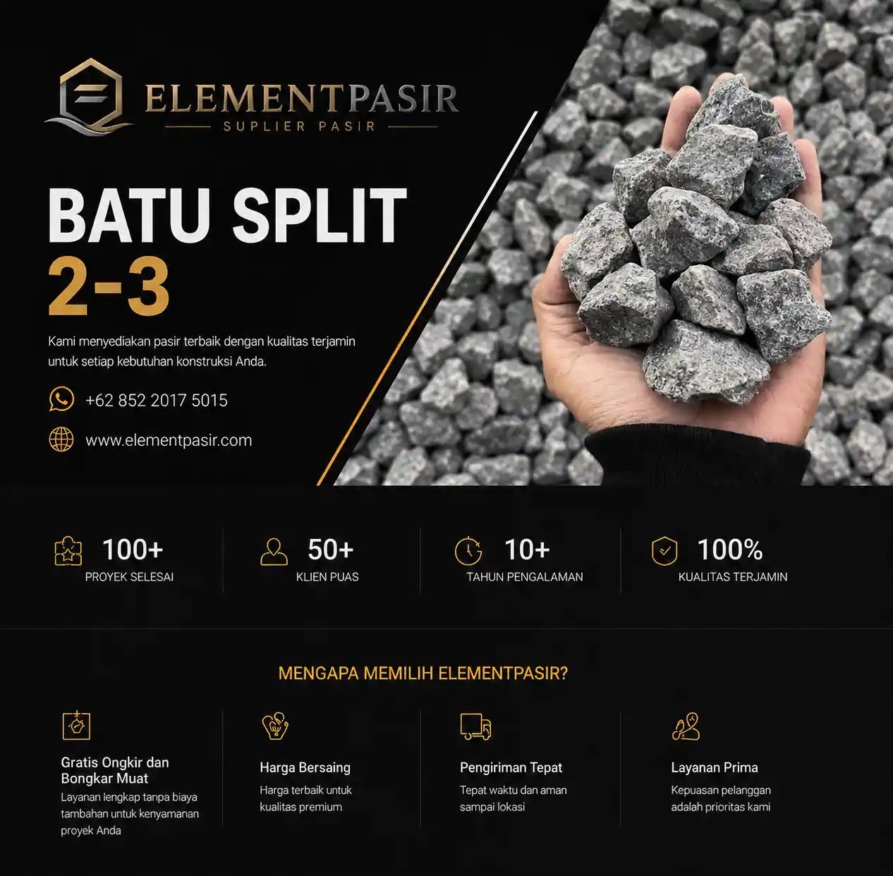 Jual batu split 2-3cm 100% asli jabodetabek siap kirim 24 jam cod elementpasir