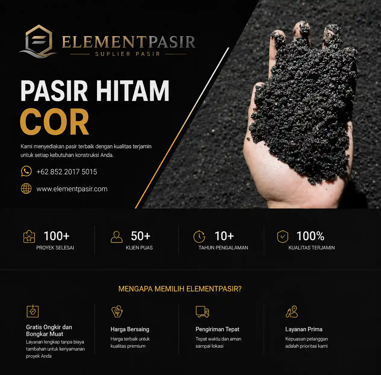 Jual pasir hitam cor 100% asli jabodetabek siap kirim 24 jam cod elementpasir