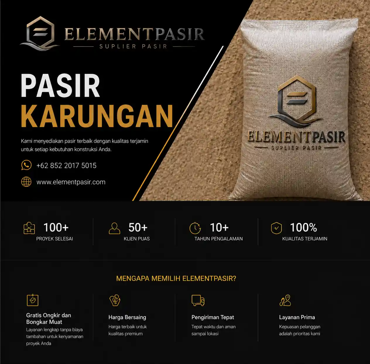 Jual pasir karungan 100% asli jabodetabek siap kirim 24 jam cod elementpasir
